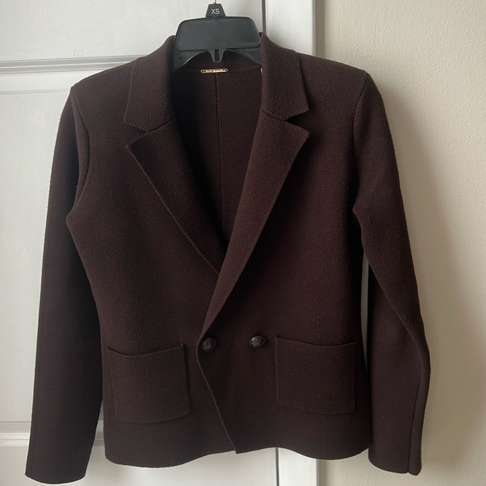 ELIE TAHARI XS DARK CHOCOLATE BROWN KNIT SWEATER JACKET EXTRA SMALL LONG SLEEVE